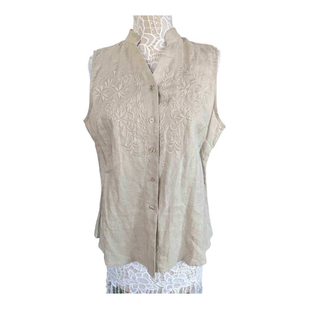NWT Carole Little 100% Linen Button Down Tank S